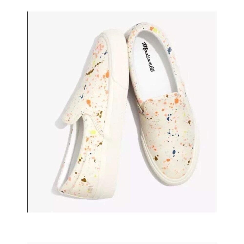 Madewell Cream Slip-On Sneakers with Multicolor Paint Splatter